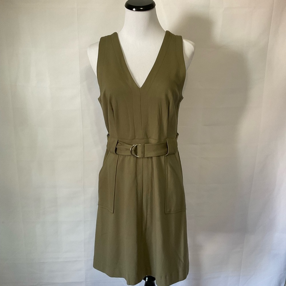 Harve’ Benard army green belted stretchy knit tank dress NWT size medium
